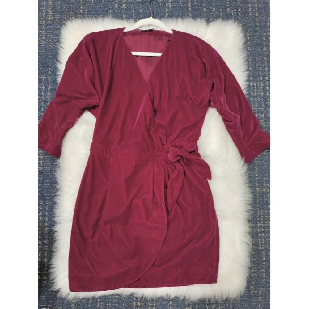 Paris Atelier & Other Stories Womens Wrap Dress Berry Velvet Glam Twee M - Picture 7 of 12